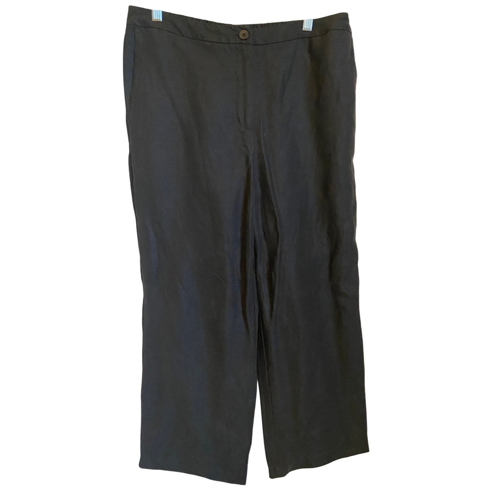 Eileen Fisher Petite Black Lyocell Organic Linen Wide Leg Pants Large